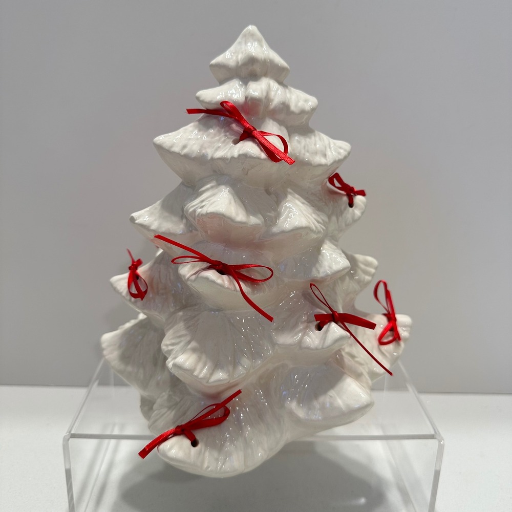 Vintage Jam Sacramento California White Ceramic Christmas Tree with Red Ribbons‎ - Picture 6 of 12